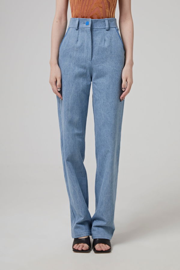 Rowen Rose Mid-waist Denim Pants - Blue Denim