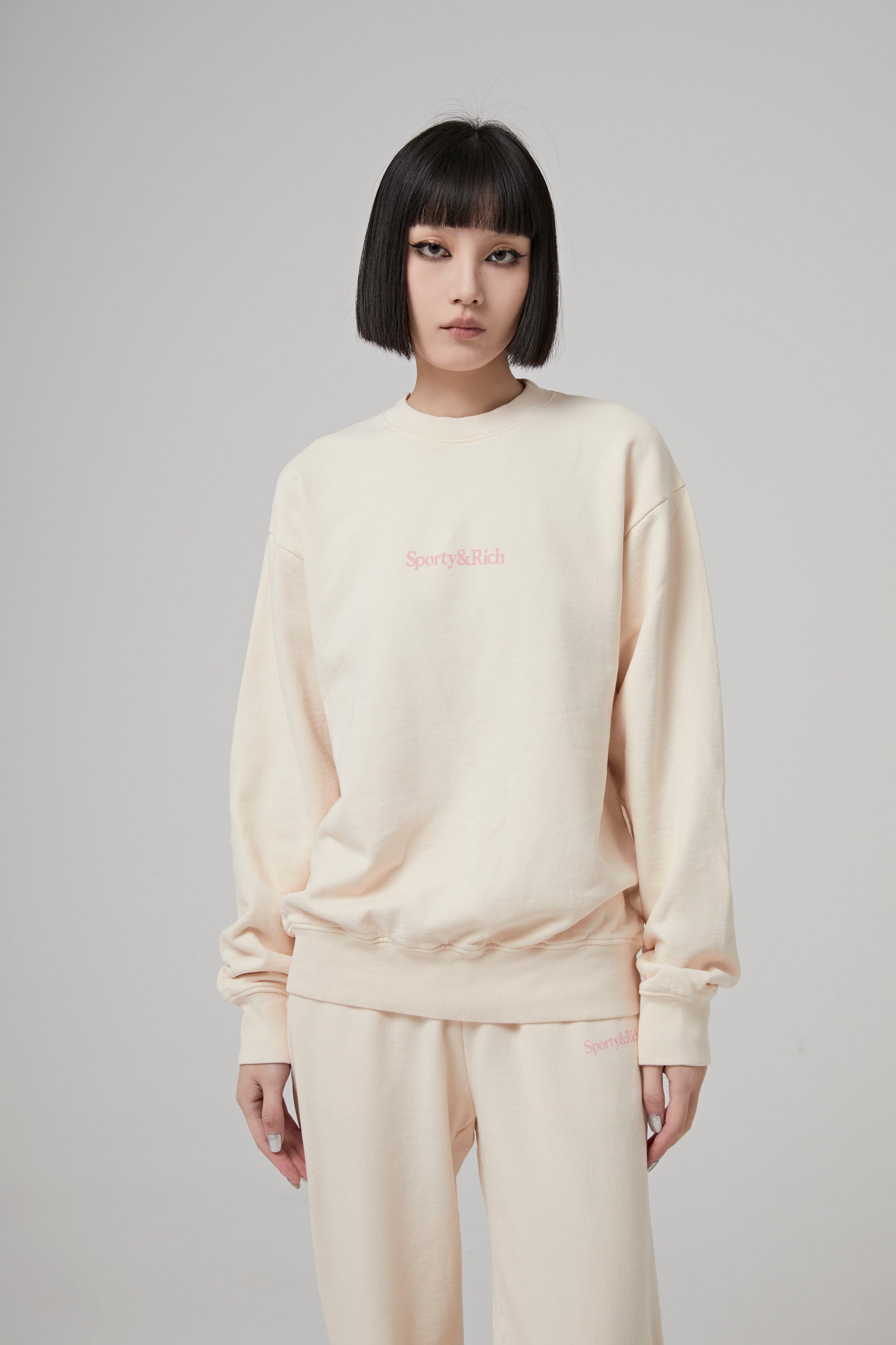 ★Sporty & Rich★ New Health Sweatshirt Cream Rose CR633CR C Sporty & Rich New Health Crewneck - Cream/Rose | Garmentory