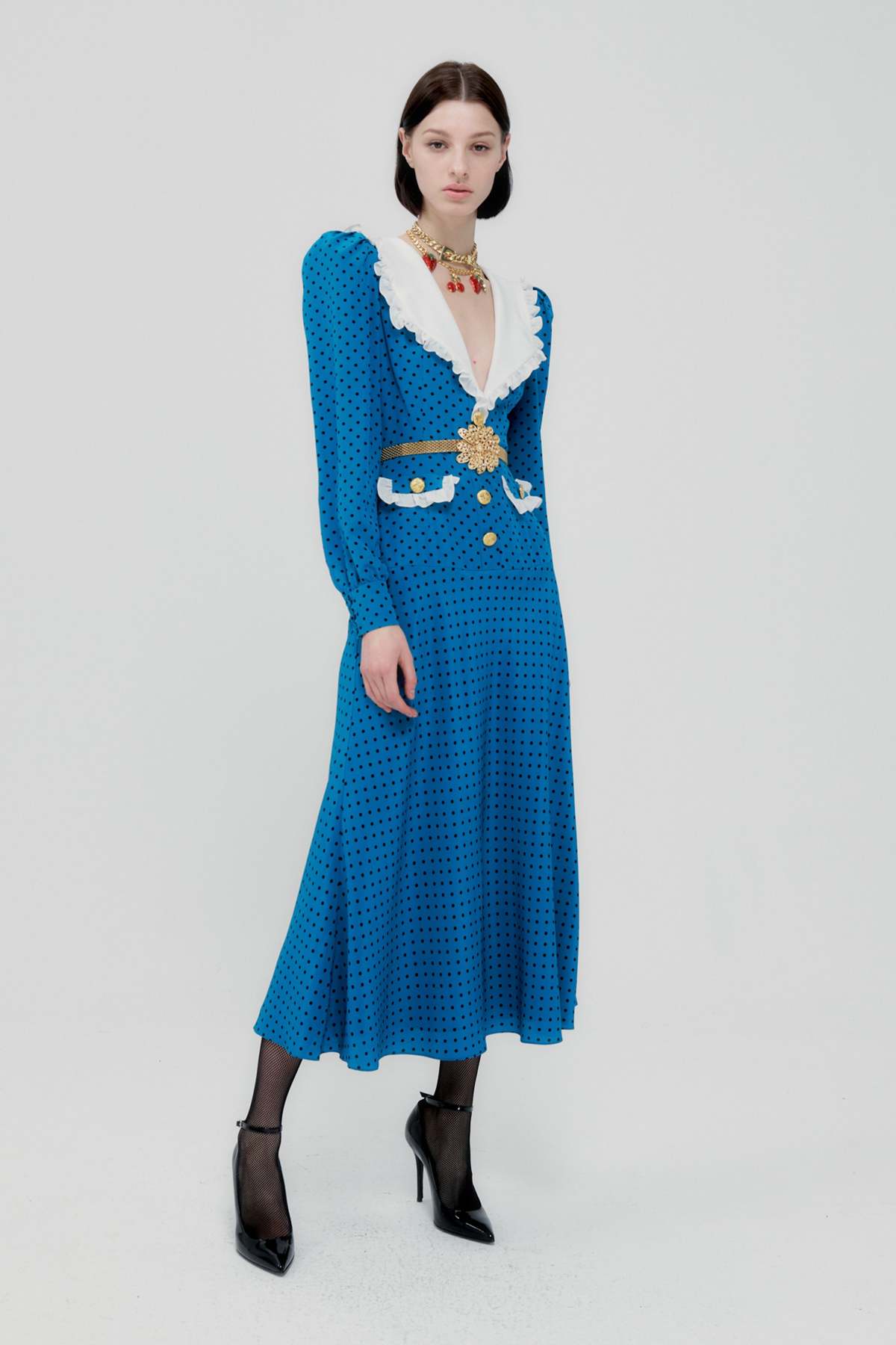 ALESSANDRA RICH POLKADOTSILKDRESSWITHCOLLAR | Garmentory