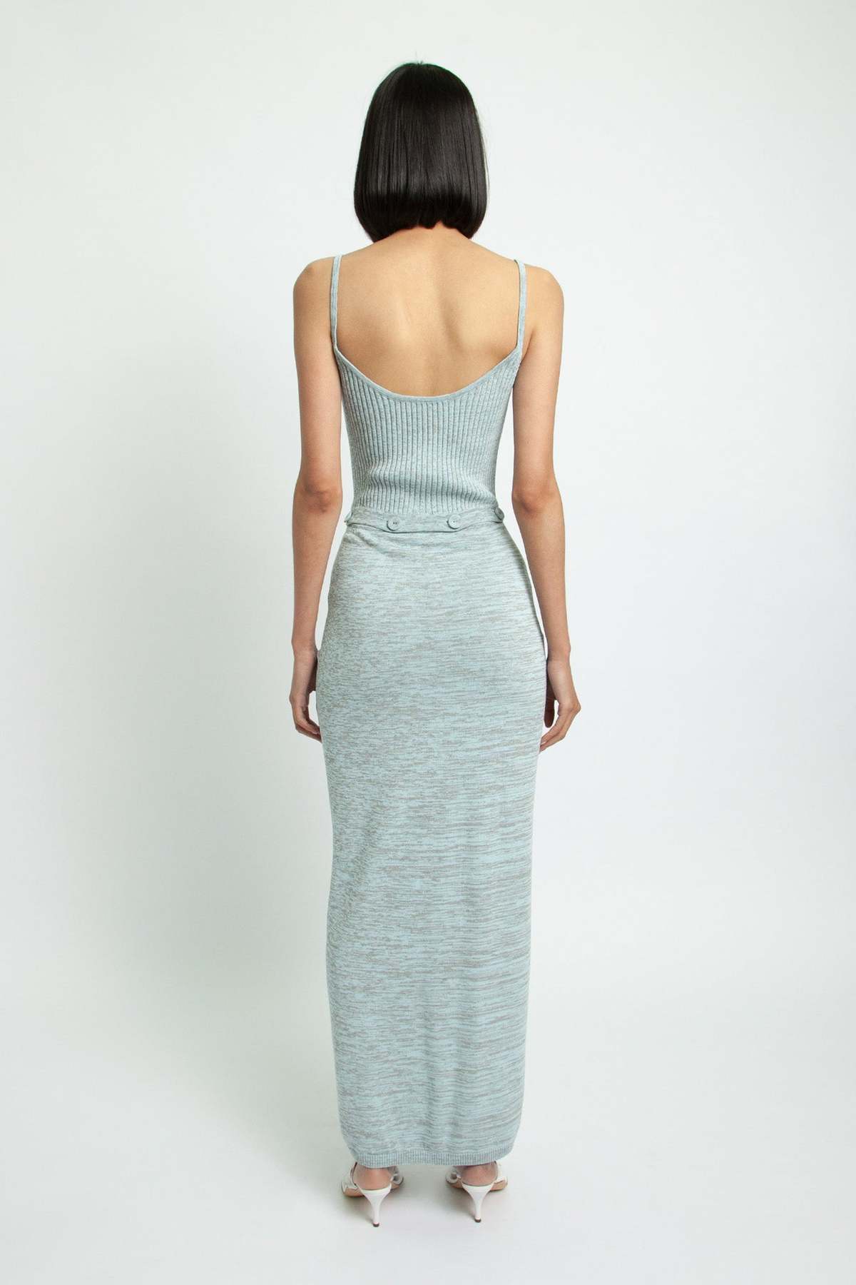 Christopher Esber Ruched Disconnect Knit Cami Dress - Ice Blue/Grey Melange  | Garmentory