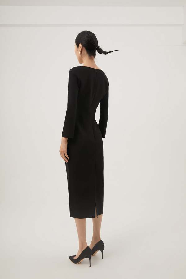 sachin and babi light blue dress ASOS Design Pleated Shoulder Midi Pencil Dress in Black main image 0
