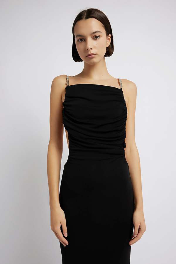 Christopher Esber SCULPTED STRAPPED RUCHED DRESS - Black | Garmentory