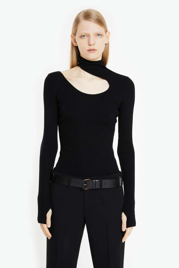 Petar Petrov SLIM FIT RIBBED TOP WITH CUTOUT