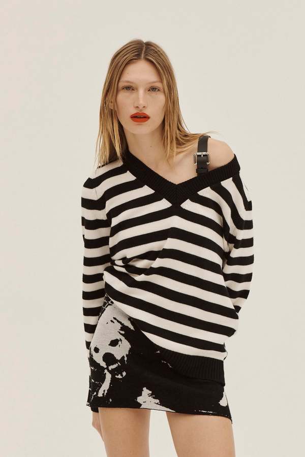 MONSE STRIPED BACK TWIST - BLACK/IVORY