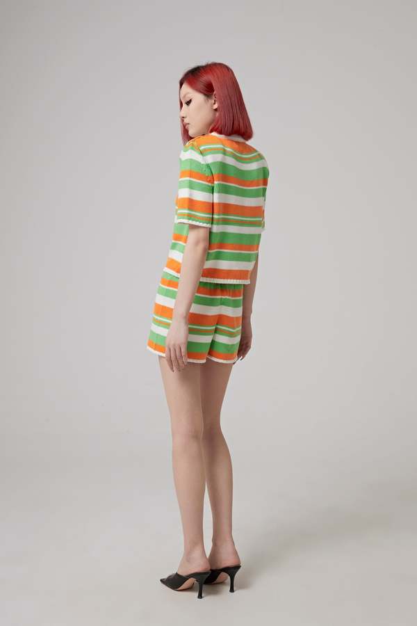 ROWEN ROSE STRIPED COTTON KNITTED POLO