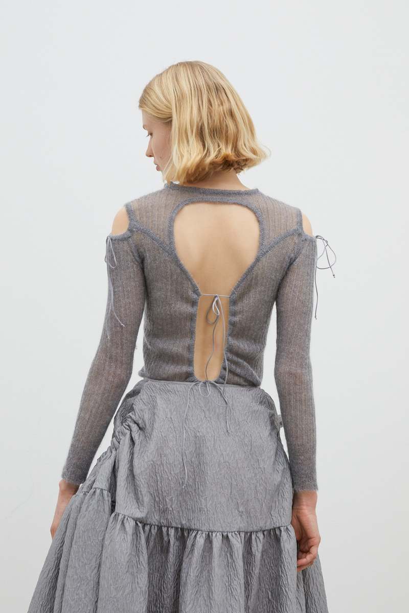 Cecilie Bahnsen TOP WITH CUT OFF SHOULDERS - Grey | Garmentory