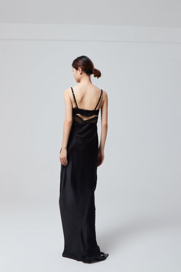 Christopher Esber TROPIC CROCHET BIAS CAMI DRESS - Black