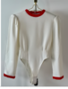 ROWEN ROSE Wool Round Neck Bodysuit with Contrasted Details - Thumbnail 9