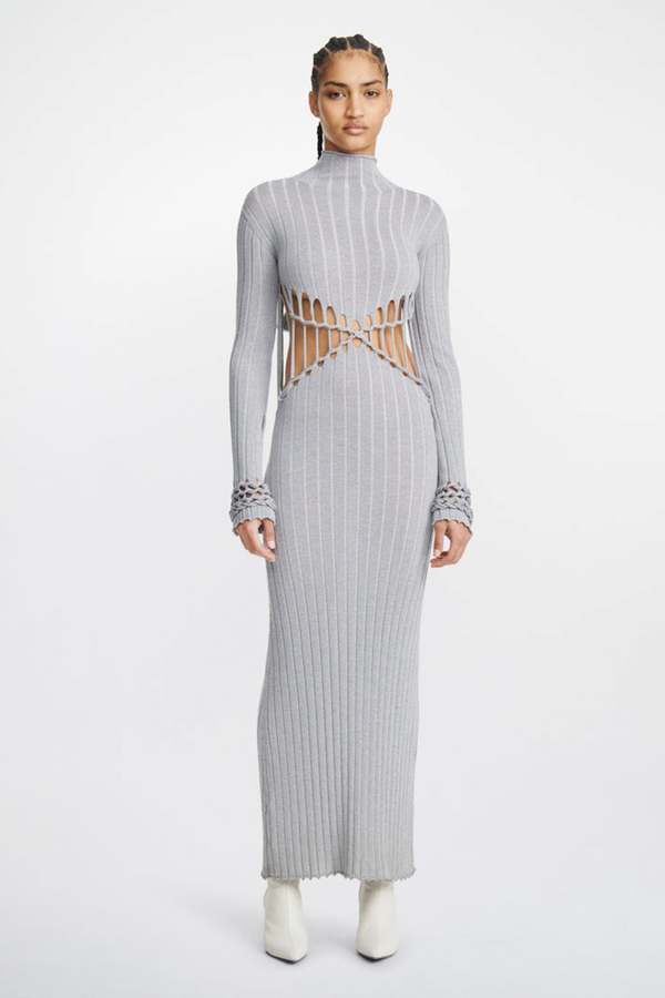 dion lee blue reflective dress Dion Lee Bias Weave Cowl Dress Silk Satin Ultra Blue (For Hire)  EKOLUV