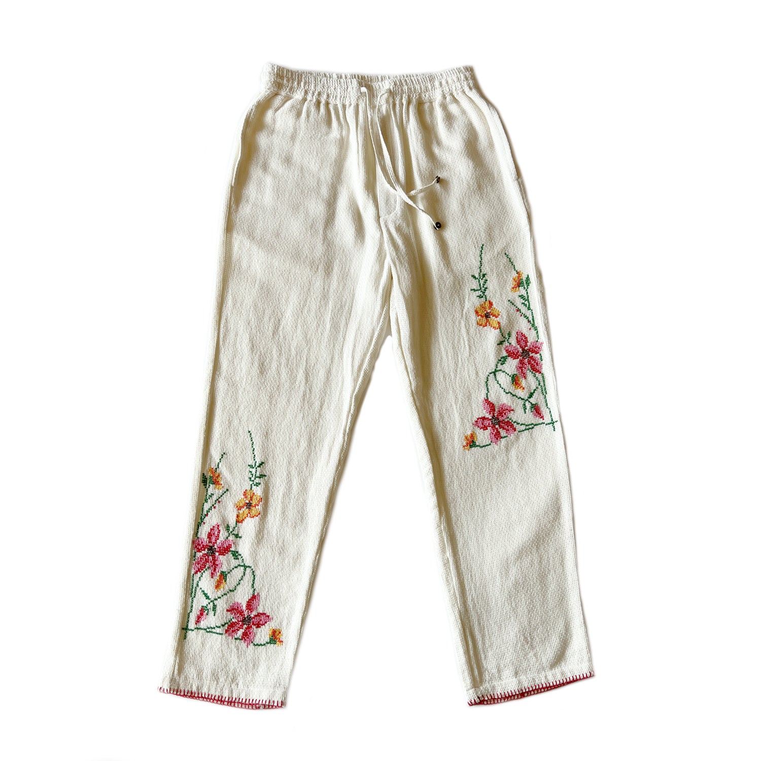 HARAGO Floral Cross Stitch Pant - OFF WHITE | Garmentory