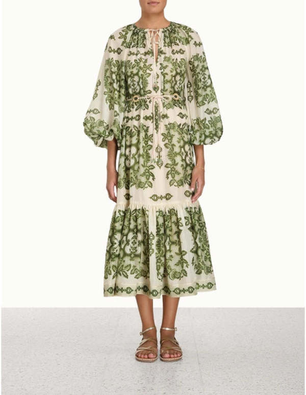 green emerald velvet dress Heirloom Grace Green Damask Print Cotton Mini Dress main image 0