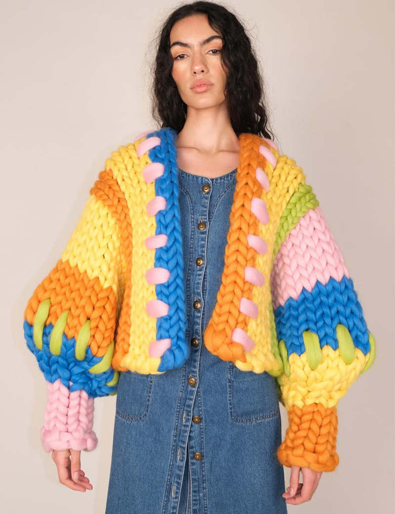 Hope Macaulay Chunky Knit Yellow Cardigan Hope Macaulay Athena