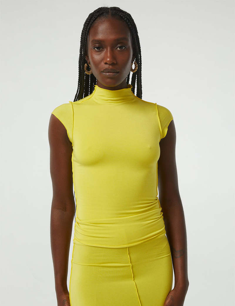 yellow mock neck top
