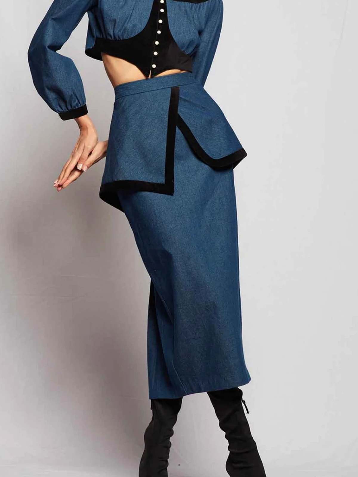 BATSHEVA Welle Skirt - Denim - Image 1 of 3
