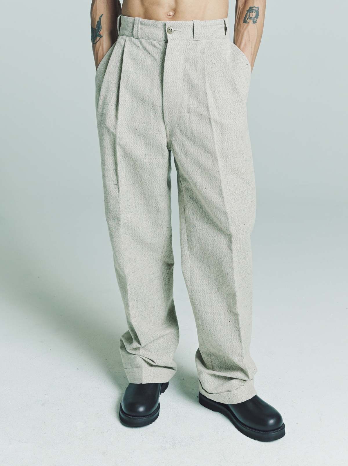Taiga Takahashi LOT. 201 Work Trousers - Melange Ivory - Image 1 of 4