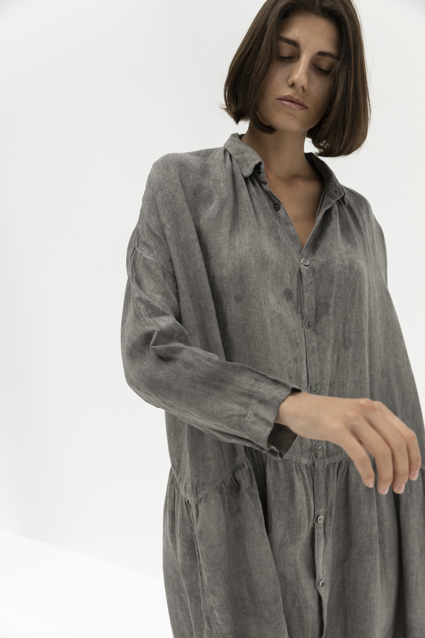 Ichi Antiquites Linen Handye Shirt Dress - Sumi/Sumi | Garmentory
