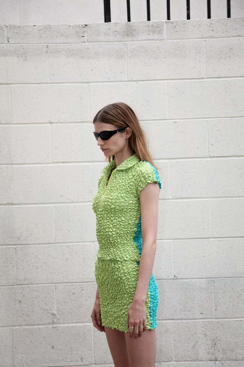 KkCo Split Popcorn Mini Skirt Lime/Aqua