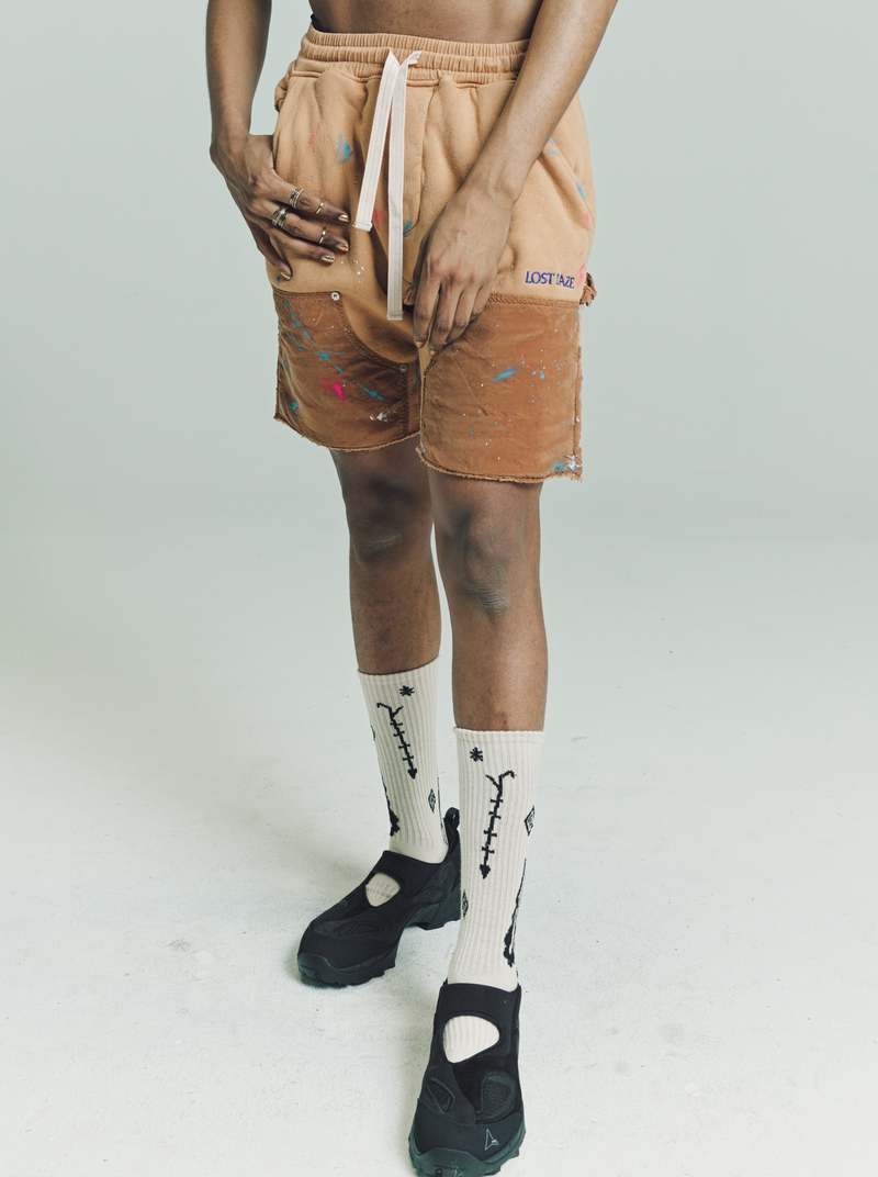 Lost Daze Double Knee Sweat Shorts - Camel | Garmentory