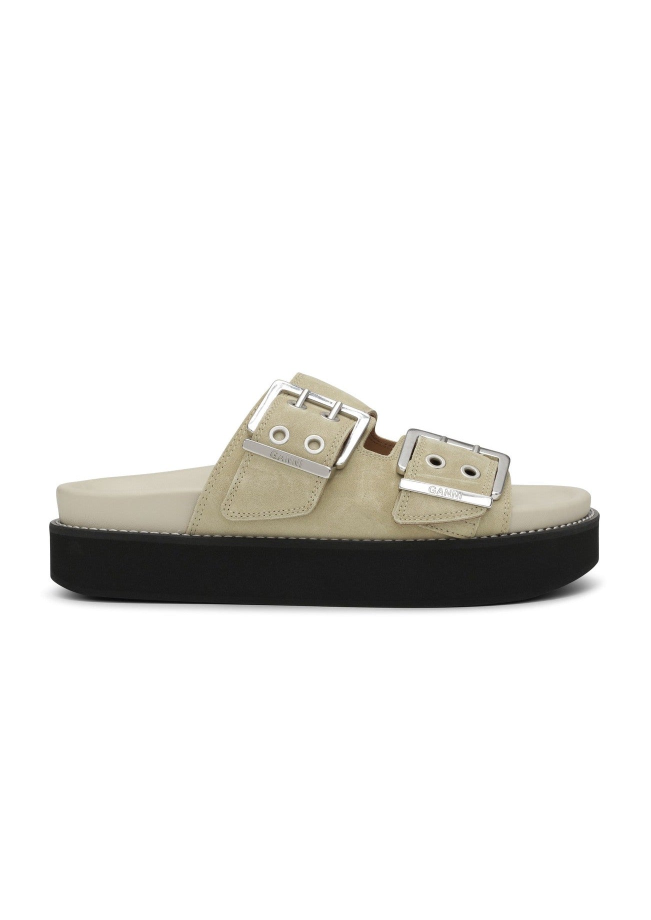 Ganni Wide Welt Chunky Buckle Sandal - Pale Khaki | Garmentory
