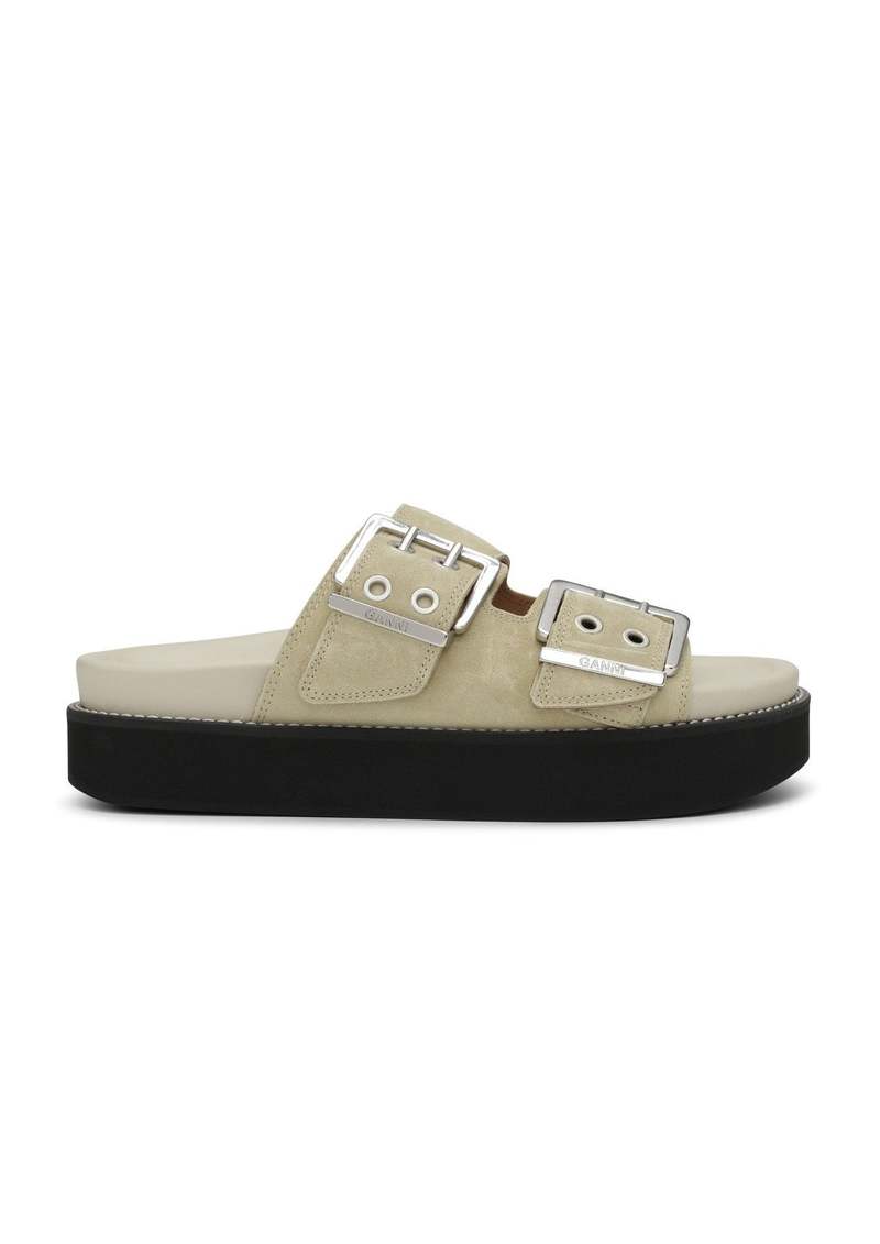 Ganni Wide Welt Chunky Buckle Sandal - Pale Khaki | Garmentory