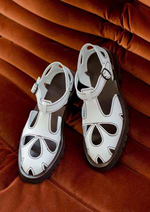 Hereu Floreta Sport Cut Out T Bar Sandal - Off White | Garmentory