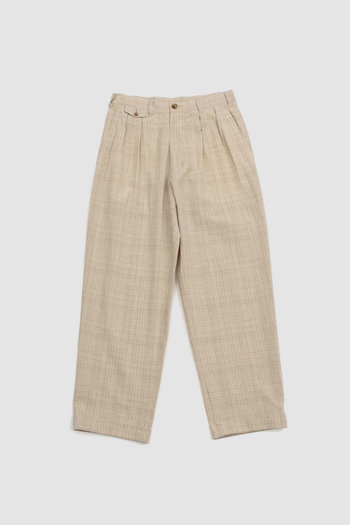 Beams Plus 2 Pleats Cotton Wool Linen Check Wide Trousers