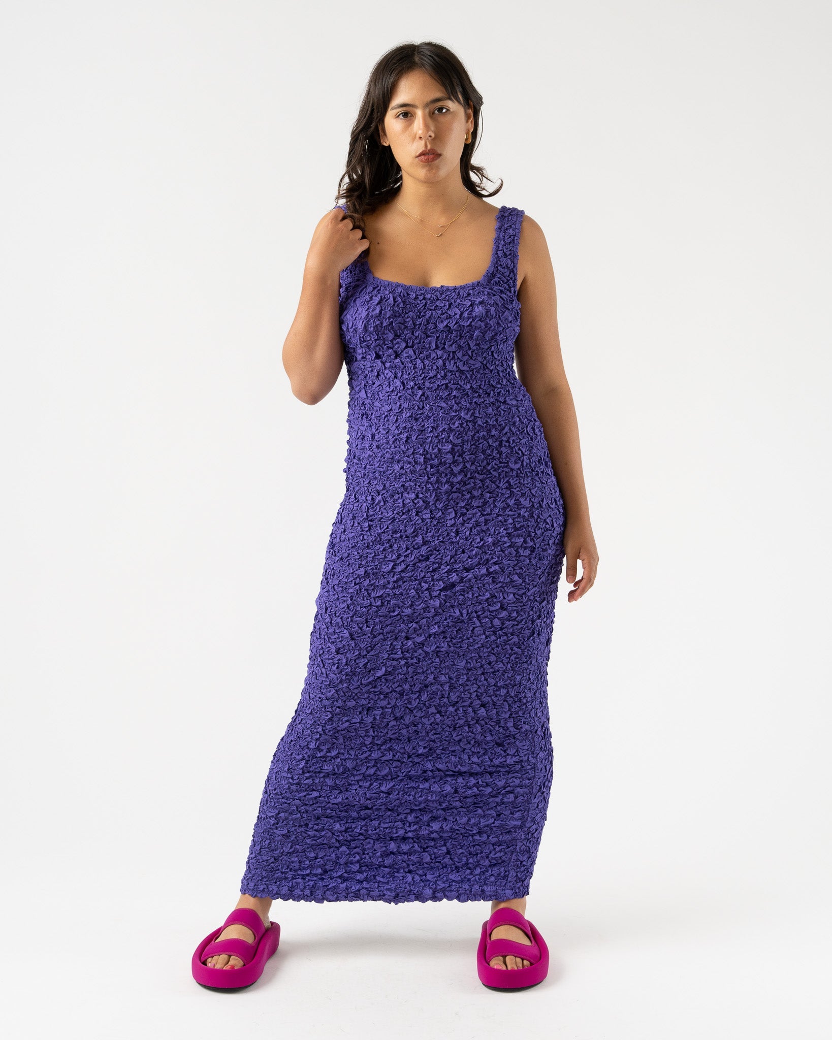 mara hoffman purple dress The Mara Hoffman Sloan dress is a sleeveless column