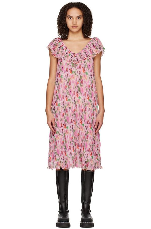 Ganni PINK SHINY TECH STRAP MIDI DRESS