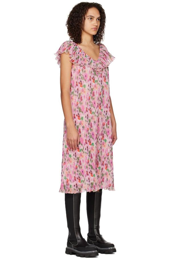 knee length dresses for ladies Ganni Cotton Poplin V-Neck Midi Dress