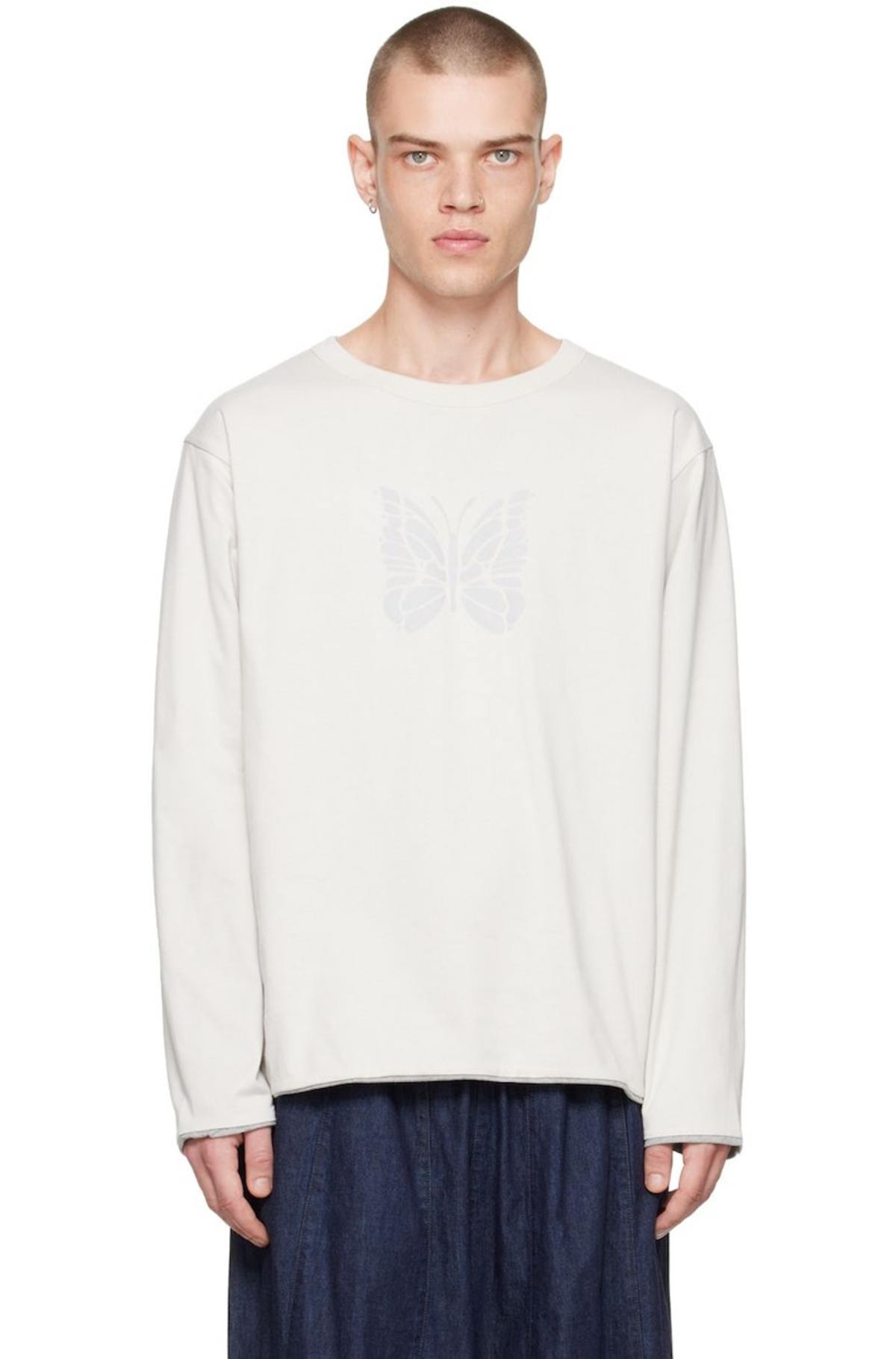 NEEDLES Off-White Print Reversible Long Sleeve T-Shirt | Garmentory
