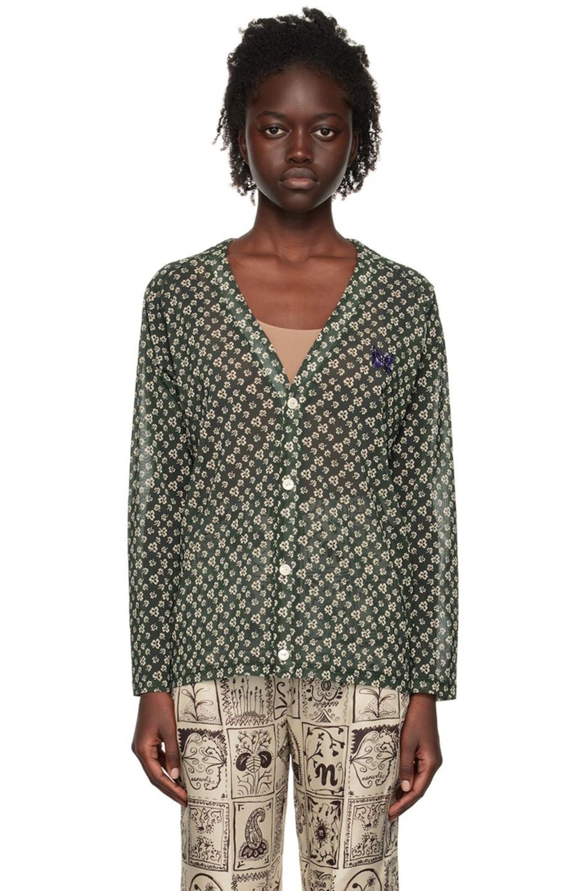 NEEDLES Green V-Neck Cardigan | Garmentory