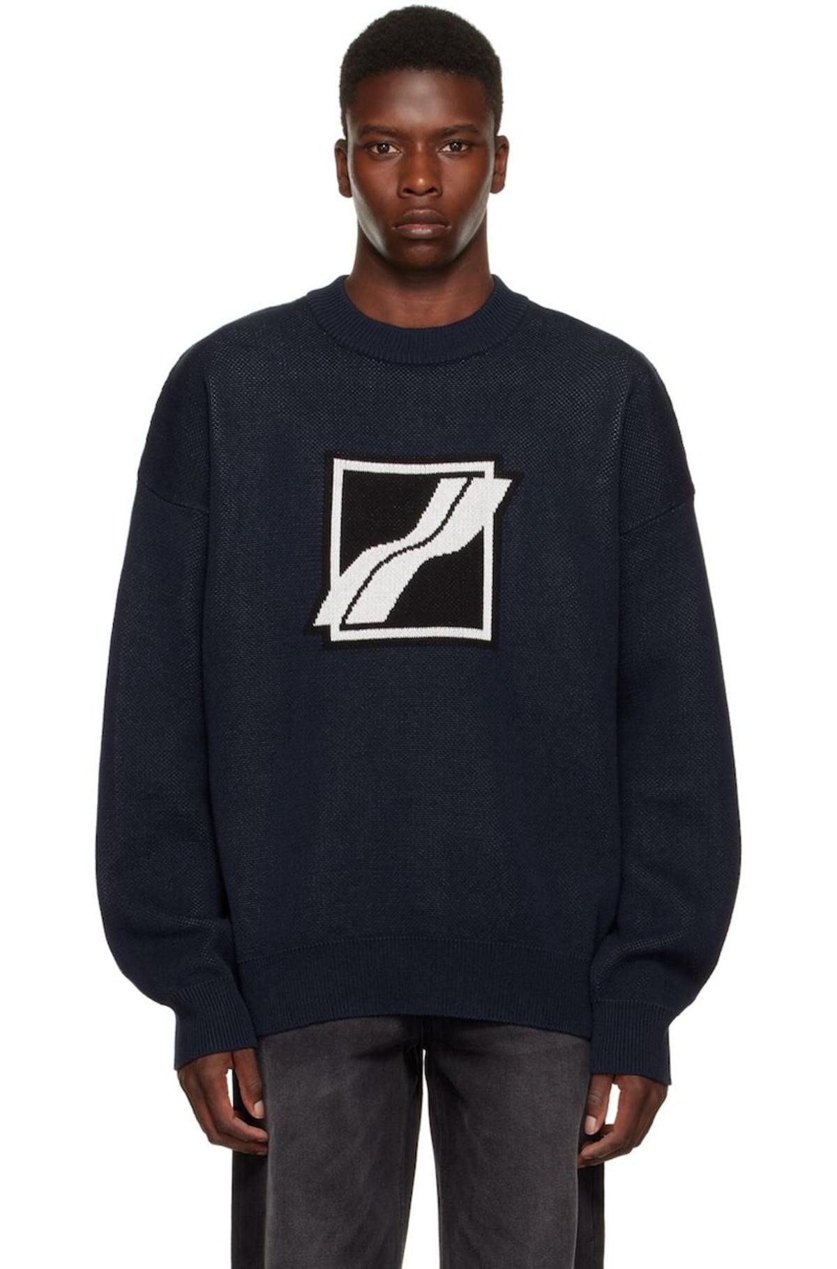 We11done Navy Jacquard Sweater | Garmentory