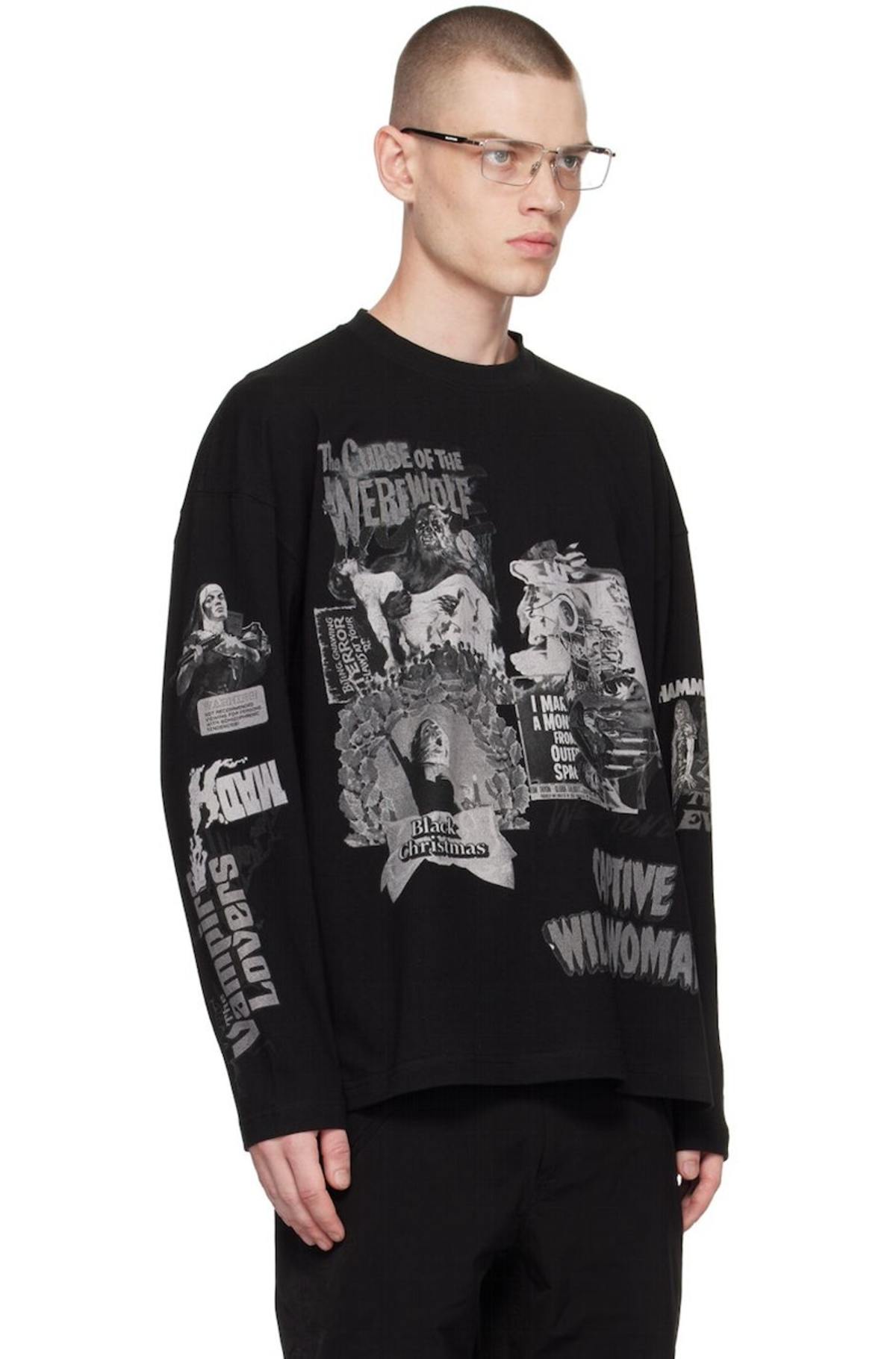 We11done Black Horror Collage Long Sleeve T-Shirt | Garmentory
