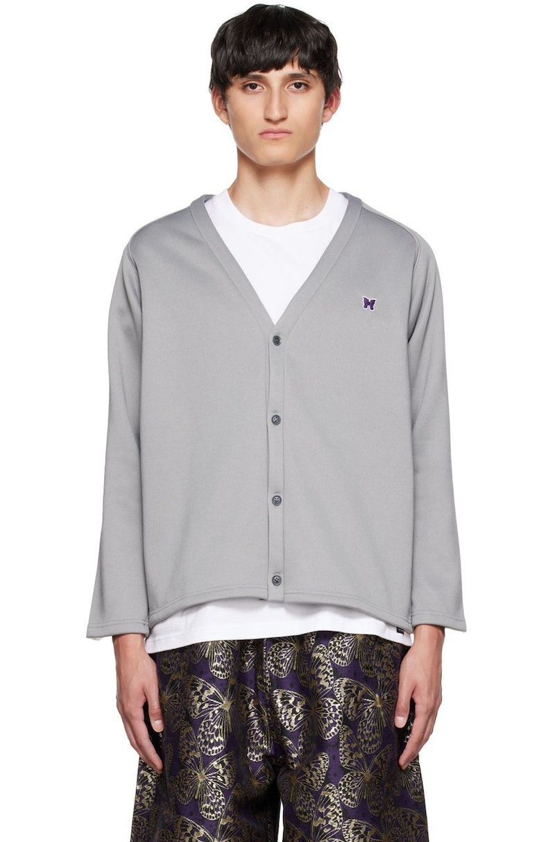 NEEDLES-Gray-V-Neck-Cardigan-