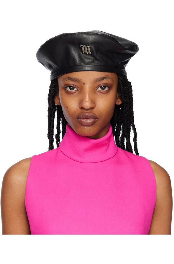 MISBHV Black Vegan Leather Beret | Garmentory display picture 2