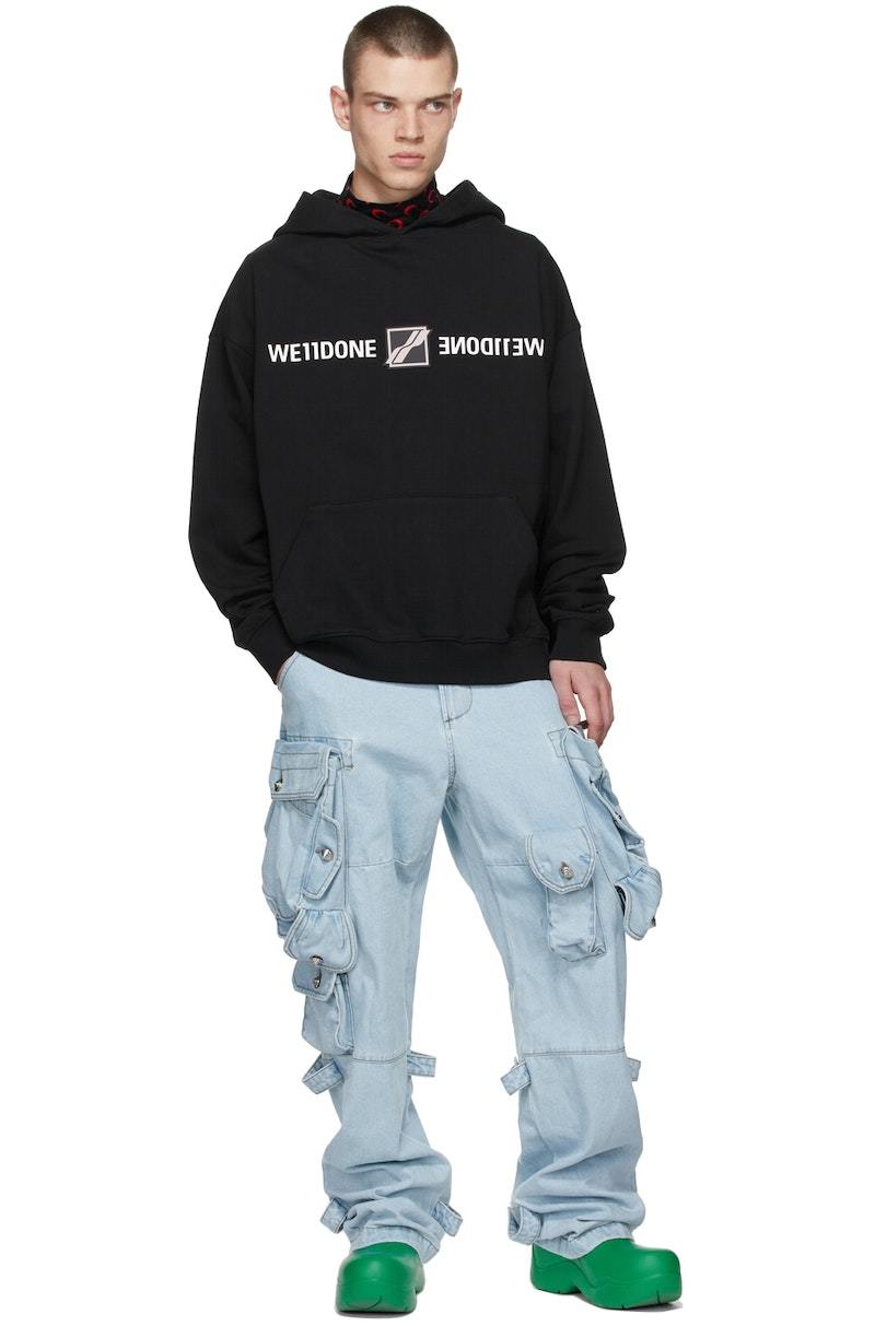 We11done Black Patched Mirror Logo Hoodie | Garmentory