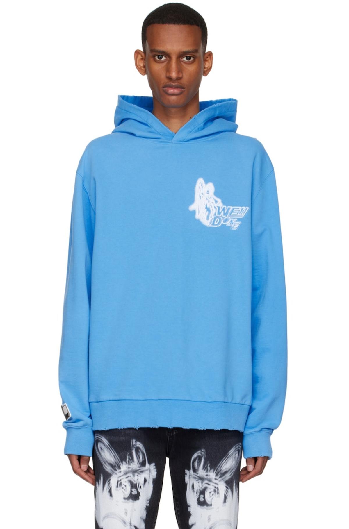 We11done Blue Cotton Hoodie | Garmentory