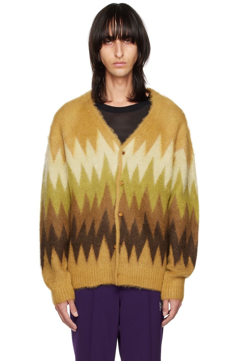 トップス needles Mohair Cardigan - Zigzag 22AW NEEDLES Brown & Green Zig Zag Cardigan | Garmentory