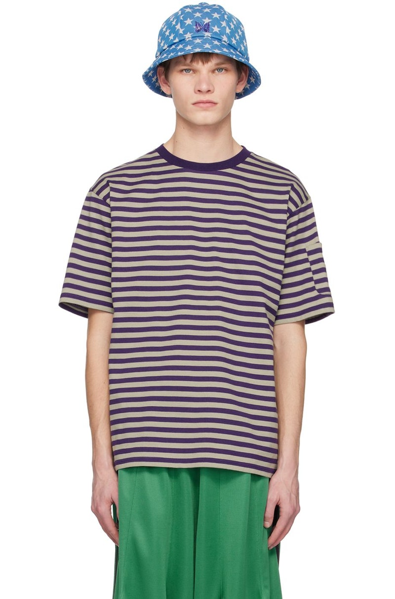 NEEDLES-Purple-Stripe-T-Shirt-
