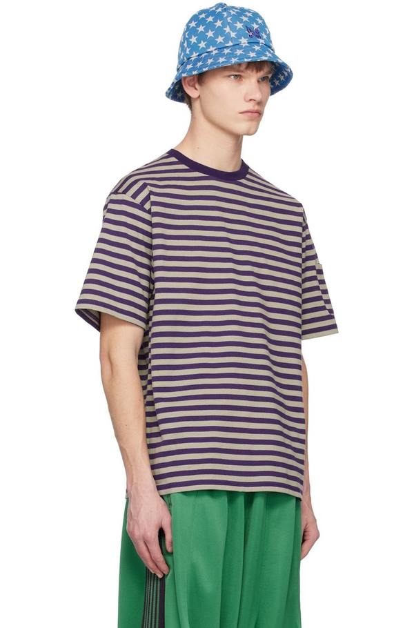 NEEDLES Purple Stripe T-Shirt | Garmentory