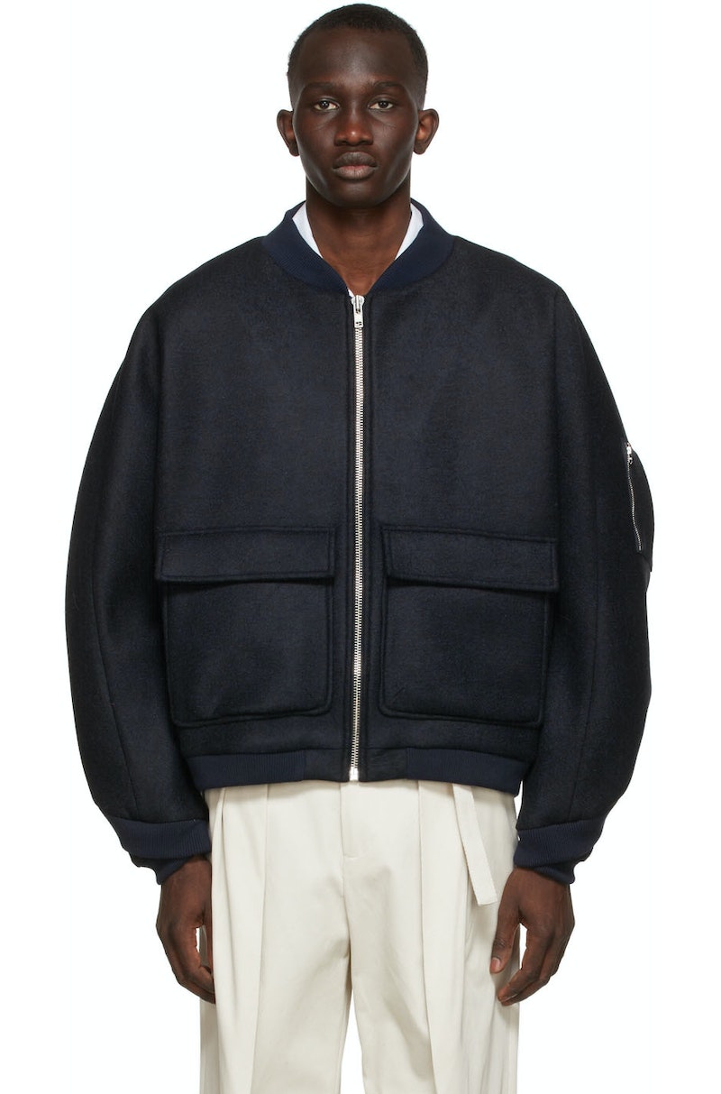 Henrik Vibskov Navy Chop Bomber Jacket | Garmentory