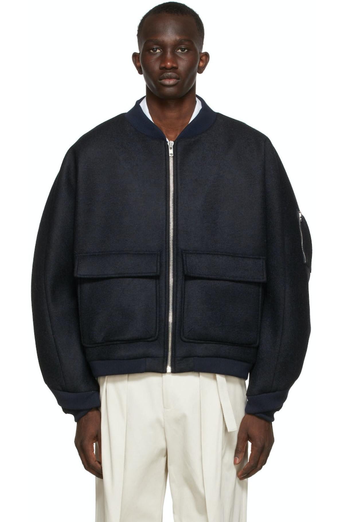 Henrik Vibskov Navy Chop Bomber Jacket | Garmentory