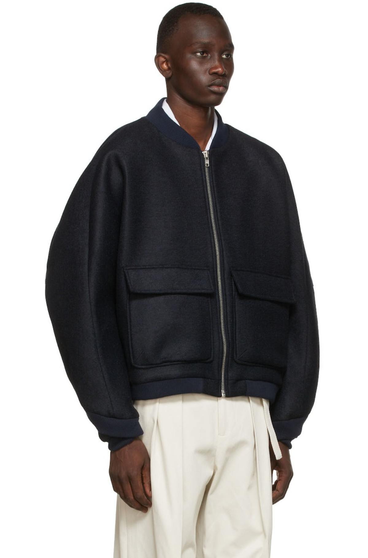 Henrik Vibskov Navy Chop Bomber Jacket | Garmentory