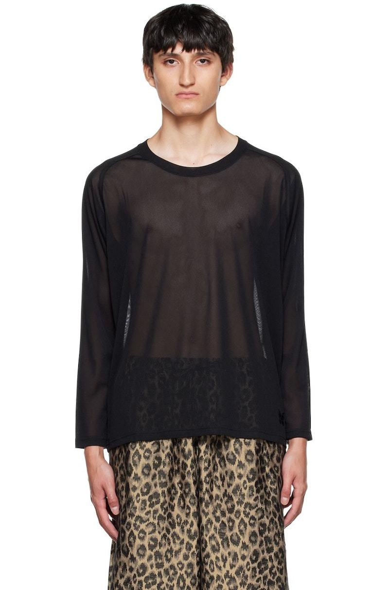 Tシャツ・カットソー Needles Men's L/S Tee Black PU296-C-BLACK NEEDLES Black Mesh Long Sleeve T-Shirt | Garmentory