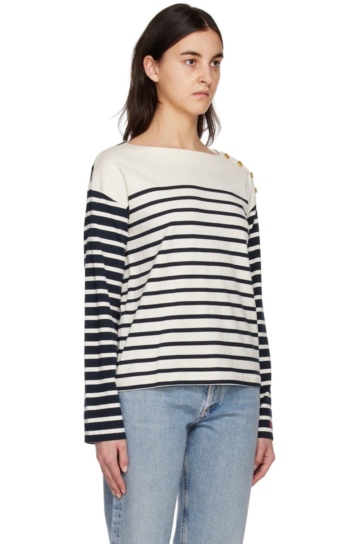 rag & bone Navy & Off-White Striped Long Sleeve T-Shirt