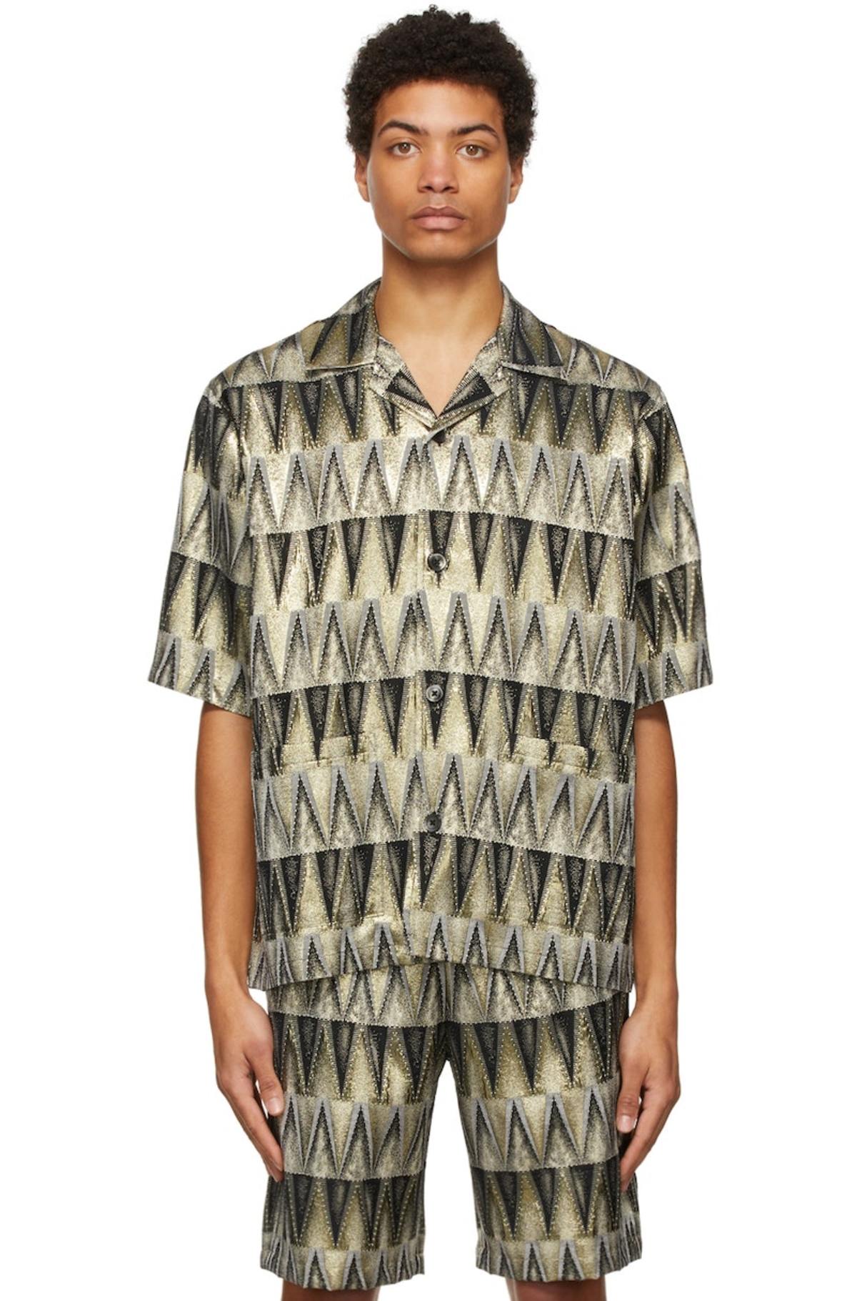 NEEDLES Black & Gold Double Weave Cabana Shirt | Garmentory