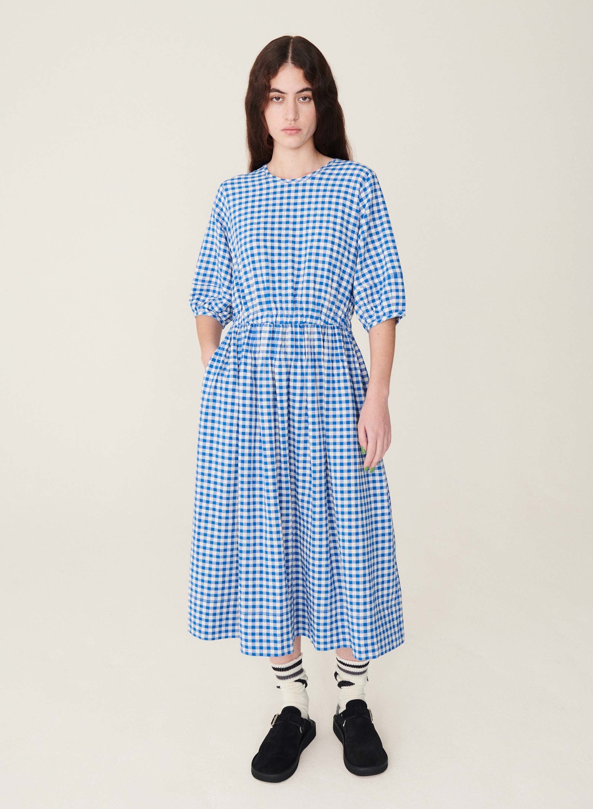 YMC Garden Gingham Dress - Blue/Ecru | Garmentory