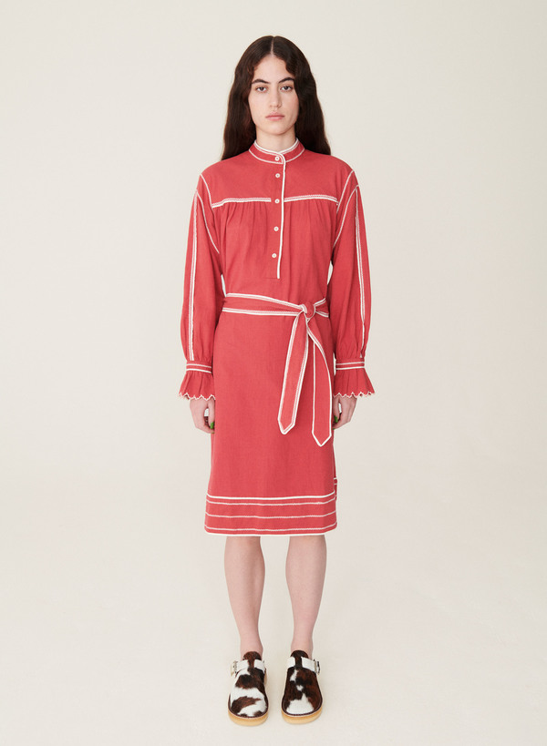 YMC Abery Cotton Linen Belted Dress - Red | Garmentory