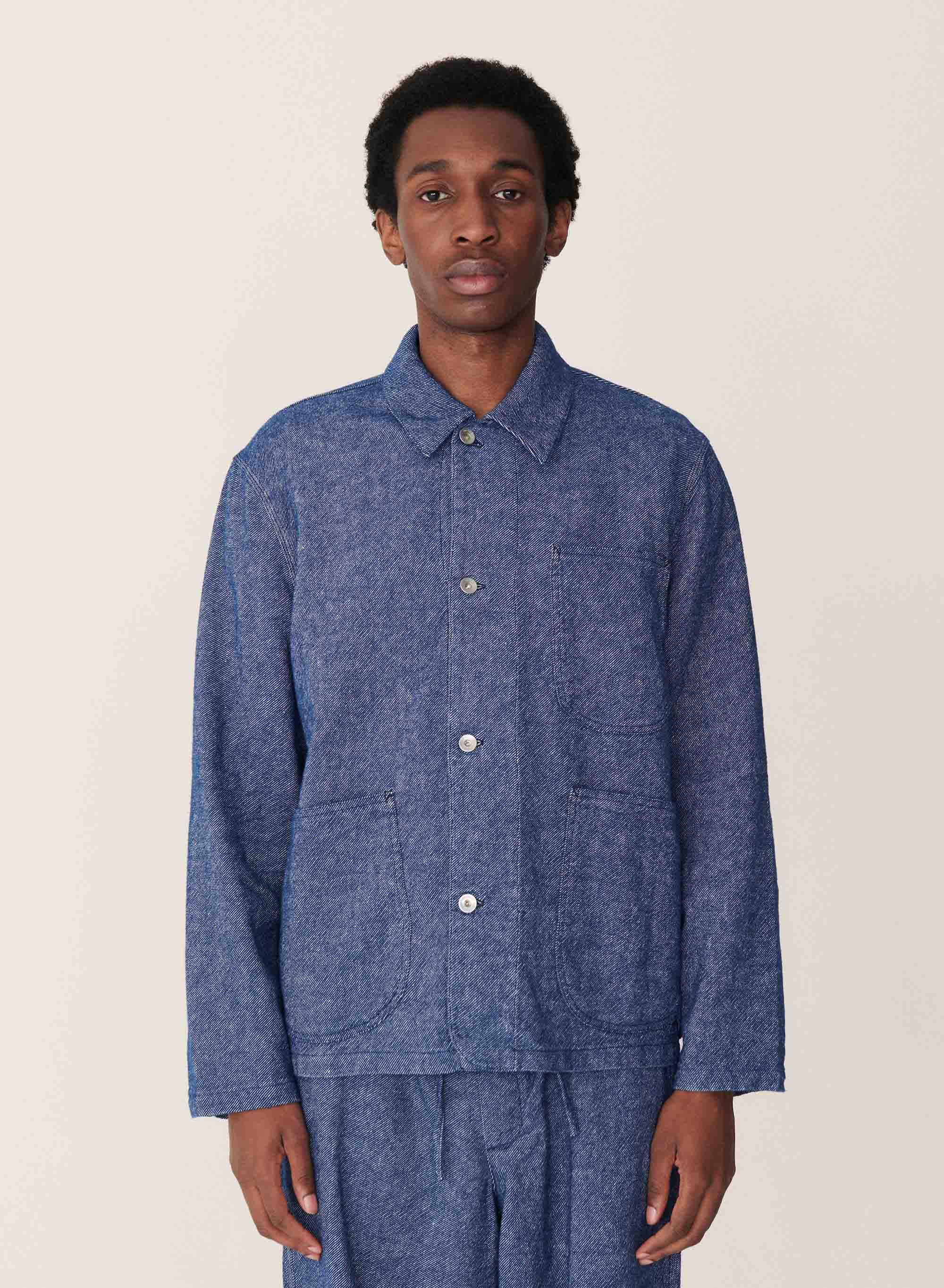 YMC Labour Chore Cotton Linen Twill Jacket - Blue | Garmentory