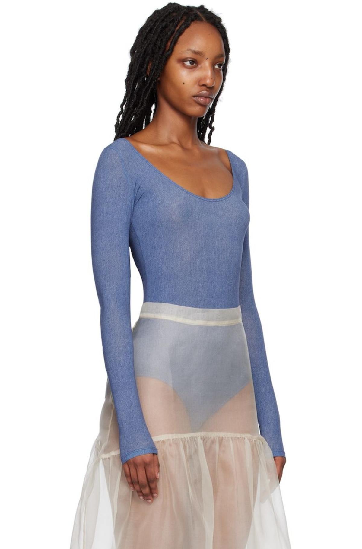 トップス MARYAM NASSIR ZADEH body suit Maryam Nassir Zadeh Indigo Matilda Bodysuit - Indigo | Garmentory